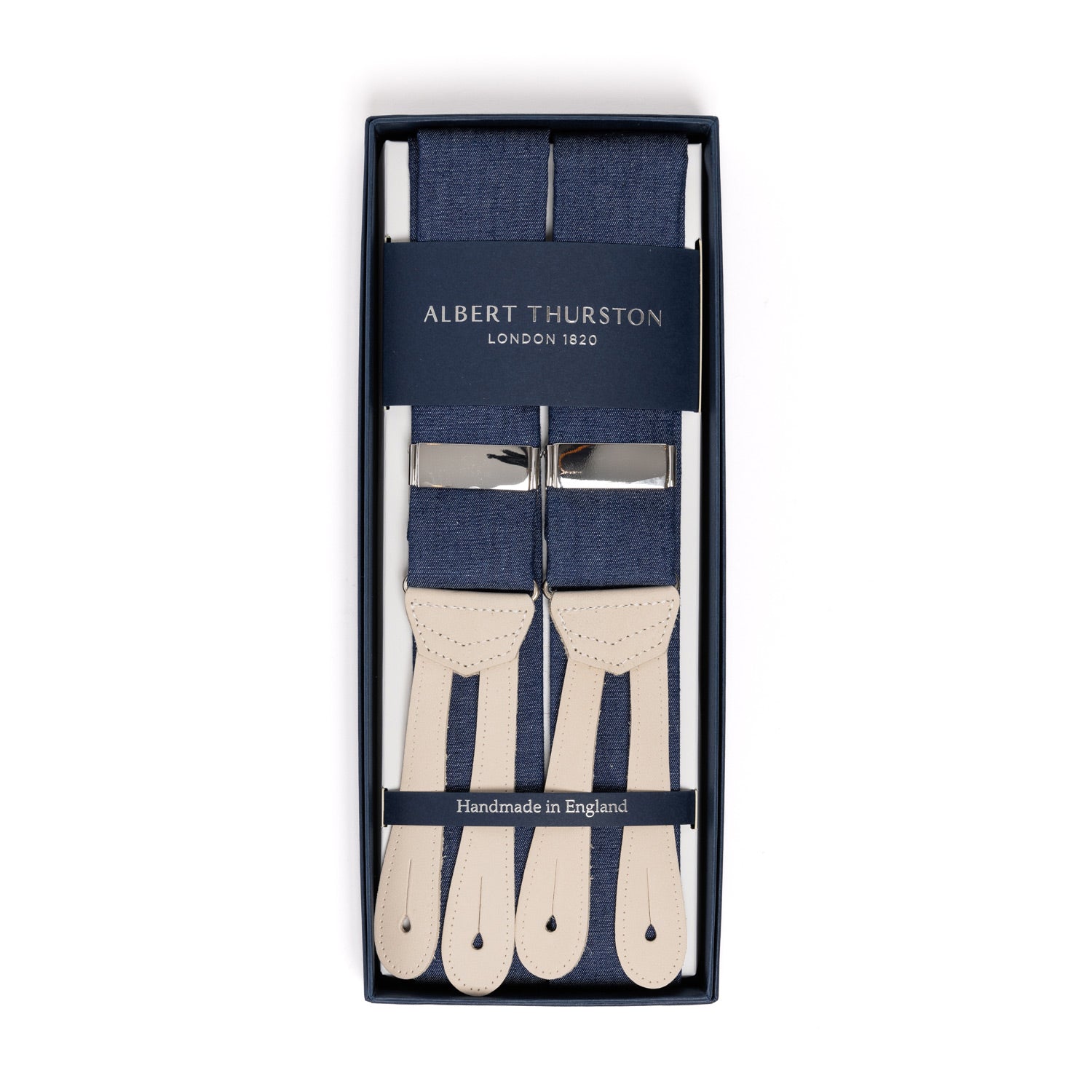Button Suspenders "Soft denim" with Flat Ends made of Nubuck Leather